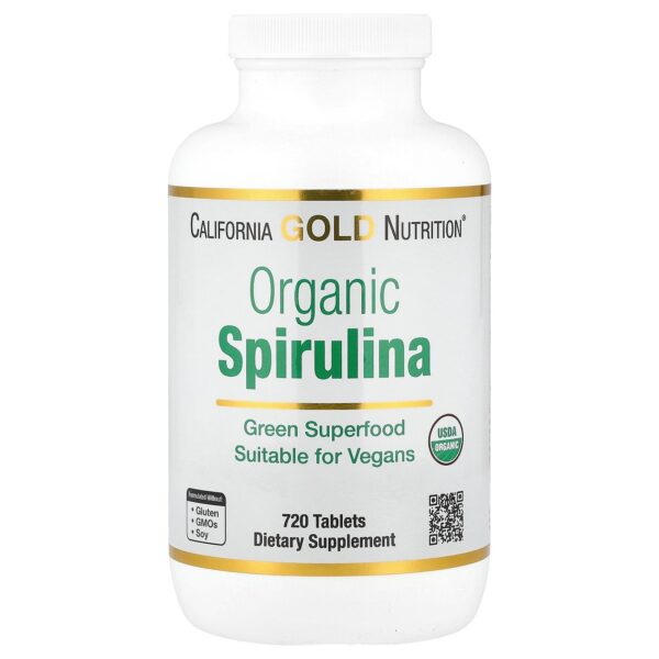 Organic Spirulina with Phycocyanin, Chlorophyll, and Carotenoids, 500 mg, 720 Tablets