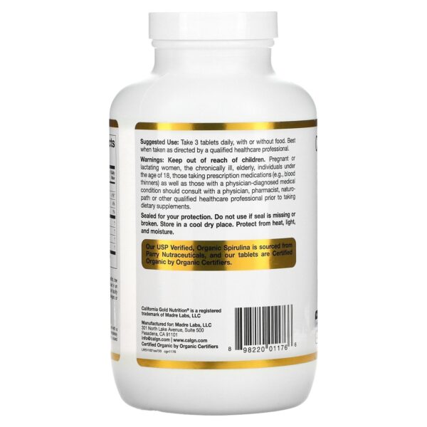 Organic Spirulina with Phycocyanin, Chlorophyll, and Carotenoids, 500 mg, 720 Tablets – Image 3