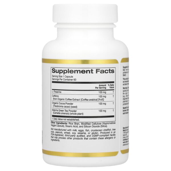 TheanineUP™, L-Theanine & Caffeine Plus Cocoa, and Matcha, 60 Veggie Capsules – Image 2