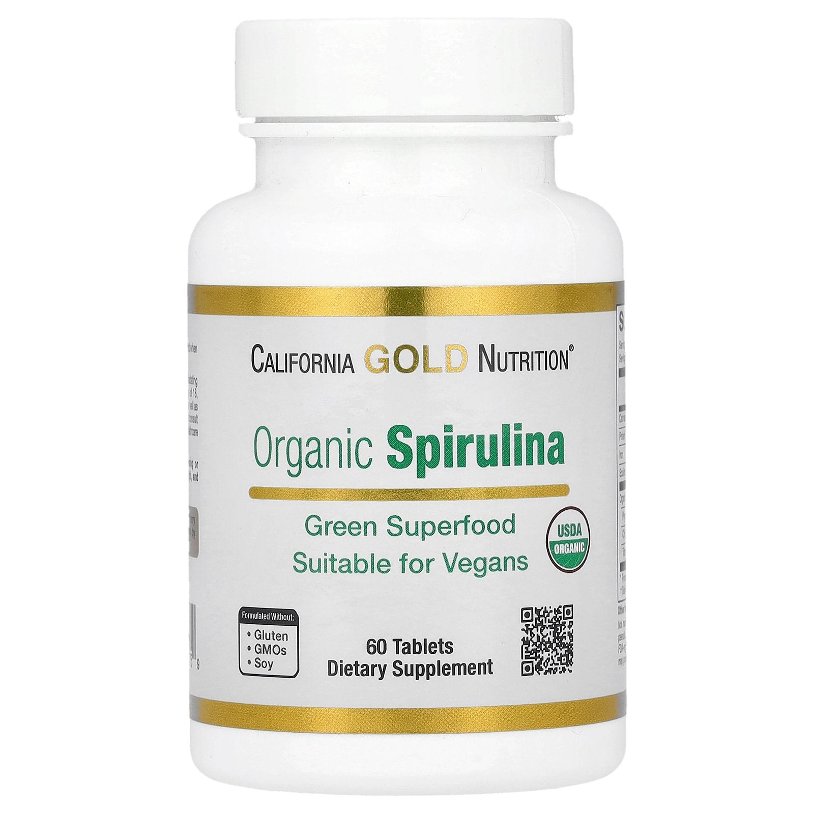 Organic Spirulina with Phycocyanin, and Chlorophyll, 60 Tablets (500 mg per Tablet)